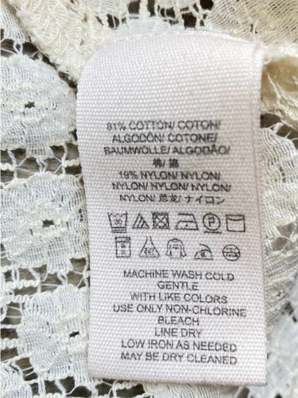 Free People Cream Lace Button-Front Long Sleeve Blouse